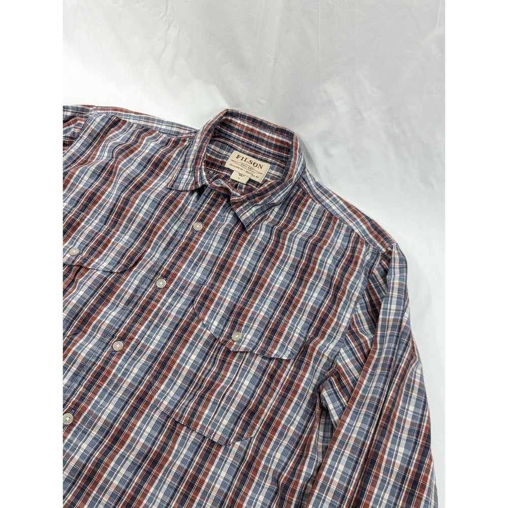 Filson Shirt Mens Medium Scout Plaid Blue White‎ Ruwt Long Sleeve Button Down